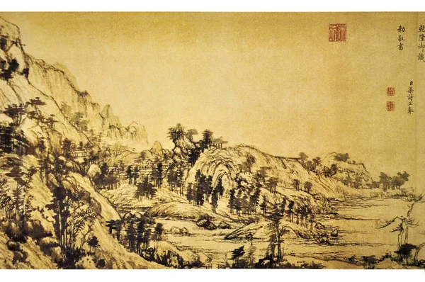 View Part Ancient Chinese Painting Dwelling Fuchun Mountains Made Yuan — Stock Photo, Image