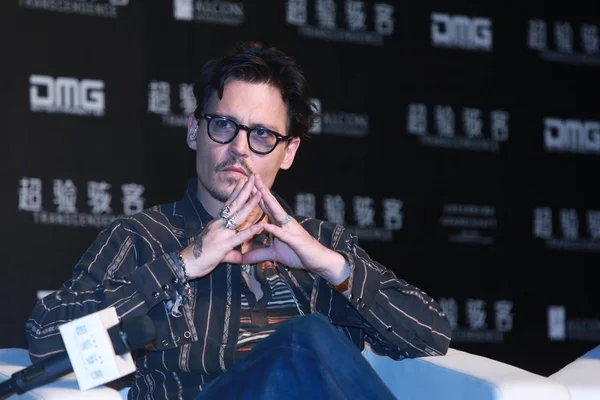 American Actor Johnny Depp Attends Press Conference His Movie Transcendence — Stock Photo, Image