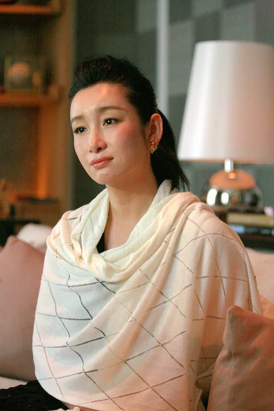 Chinese Actrice Qin Hailu Geïnterviewd Tijdens Een Persconferentie Voor Grote — Stockfoto