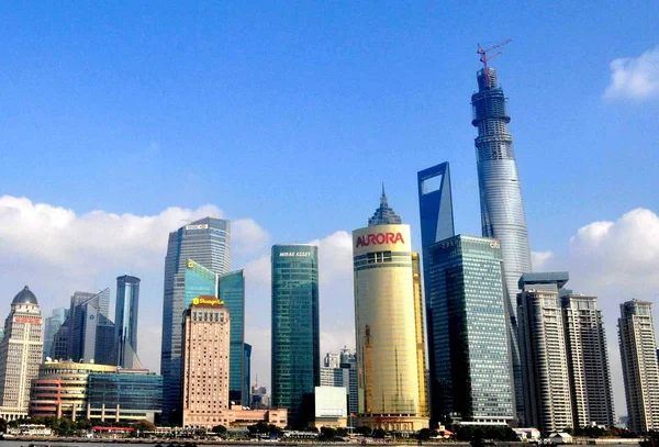 File View Shanghai Tower Tallest Construction Shanghai World Financial Center — 图库照片