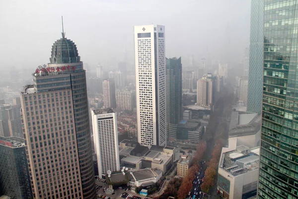 Weergave Van Nanjing Xinjiekou Financiële Commerciële Business Cluster Smog Met — Stockfoto