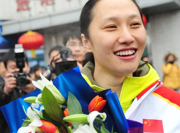 Zhang Hong Medalhista Ouro Patinação Velocidade 000M Feminino Nos Jogos — Fotografia de Stock