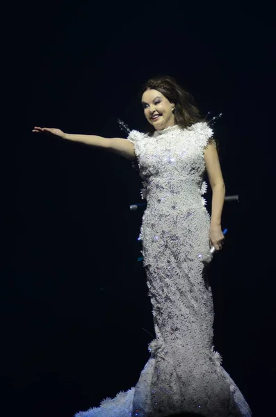 Soprano Clássica Inglesa Sarah Brightman Sorri Durante Concerto Xangai China — Fotografia de Stock