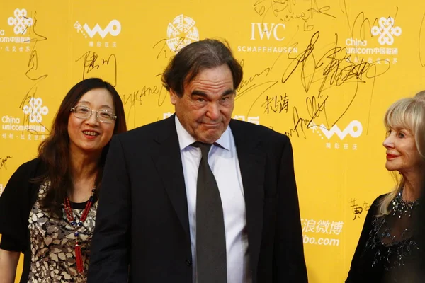 Amerykański Reżyser William Oliver Stone Centrum Pozuje Czerwonym Dywanie Beijing — Zdjęcie stockowe