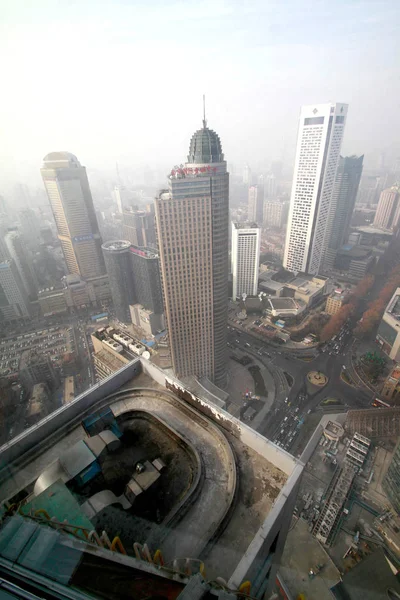 Vue Grappe Commerciale Financière Nanjing Xinjiekou Smog Avec Nanjing Ifc — Photo