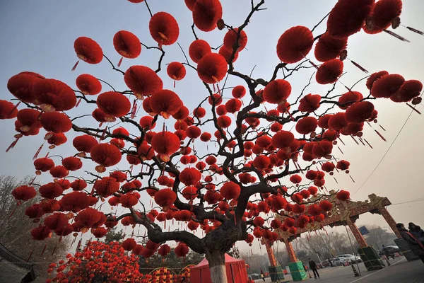 Bir Ağaç Bir Tapınak Yaklaşan Çin Yeni Yıl Veya Bahar — Stok fotoğraf