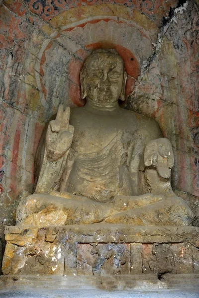 Estatua Piedra Del Buda Amita Muestra Una Señal Paz 104 — Foto de Stock