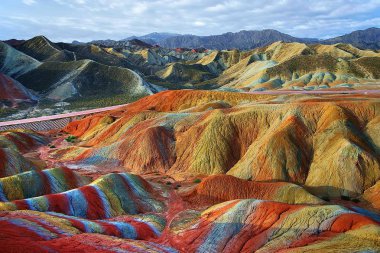 View of colourful rock formations at the Zhangye Danxia Landform Geological Park in Gansu Province, China, 22 September 2012 clipart