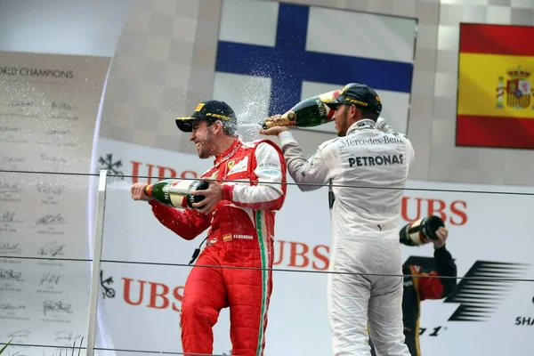 Fernando Alonso Pilote Espagnol Ferrari Lewis Hamilton Pilote Britannique Mercedes — Photo