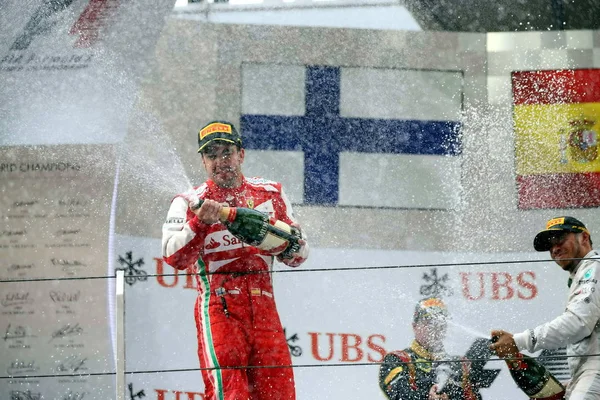 Sinistra Pilota Spagnolo Fernando Alonso Della Ferrari Finlandese Kimi Raikkonen — Foto Stock