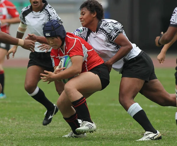 Los Jugadores Japón Rojo Fiji Blanco Compiten Partido Durante Irb — Foto de Stock