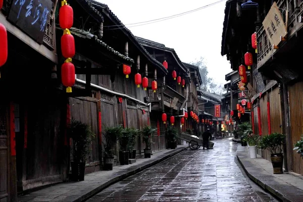 Veduta Antica Strada Nella Città Shangli Città Yaan Provincia Del — Foto Stock