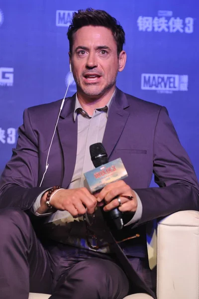 Actor Estadounidense Robert Downey Habla Durante Una Conferencia Prensa Para — Foto de Stock