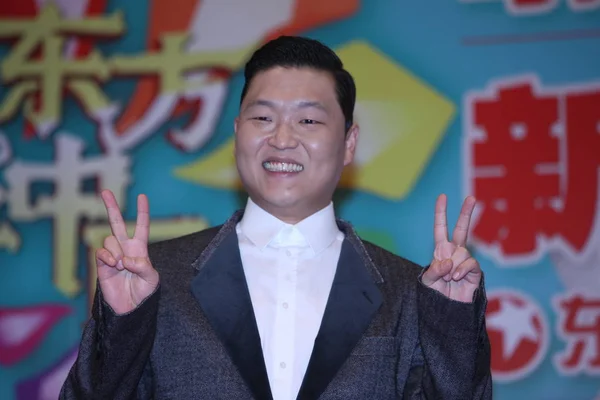 Sydkoreansk Sångare Park Jae Sjöng Aka Psy Utgör Presskonferens För — Stockfoto