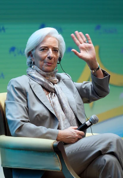 Christine Lagarde Diretora Executiva Fundo Monetário Internacional Fmi Acena Uma — Fotografia de Stock