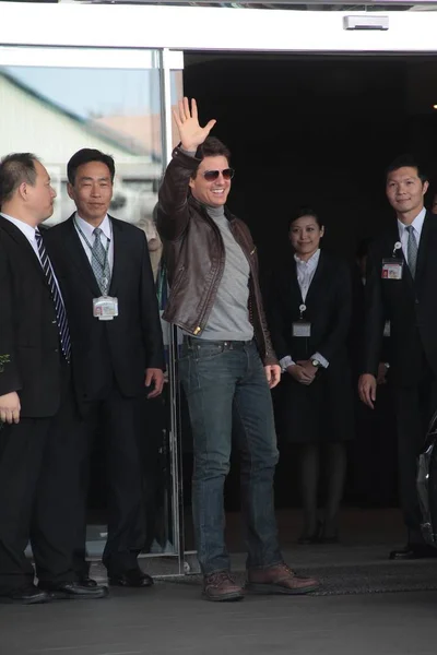 Amerykanin Aktor Tom Cruise Centrum Fale Który Przybywa Lotnisku Promocji — Zdjęcie stockowe