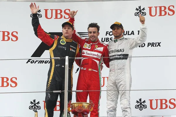 Desde Izquierda Kimi Raikkonen Piloto Finlandés Lotus Fernando Alonso Piloto —  Fotos de Stock