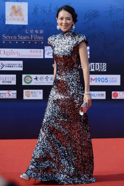 Китайська Актриса Чжан Цзиі Пози Червоній Килимовій Доріжці Вона Прибула — стокове фото