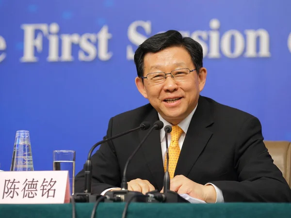 Deming Chen Čína Exministr Obchodu Úsměvů Během Zasedání Národního Kongresu — Stock fotografie