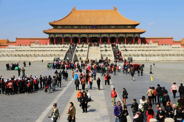 Toeristen Bezoeken Hall Van Opperste Harmonie Verboden Stad Peking China — Stockfoto