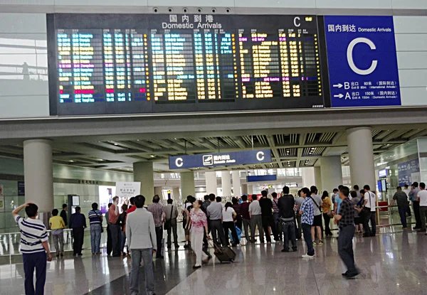Bestand Passagiers Wachten Beijing Capital International Airport Nadat Hun Vluchten — Stockfoto
