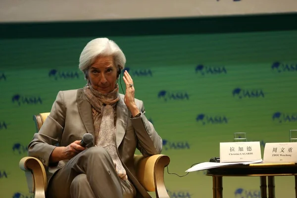 Christine Lagarde Direktur Pelaksana Dana Moneter Internasional Imf Mendengarkan Dan — Stok Foto