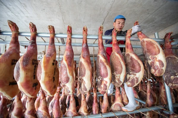 Jinhua Kentinde Bir Fabrikada Çinli Işçiler Hava Geleneksel Hams Doğu — Stok fotoğraf