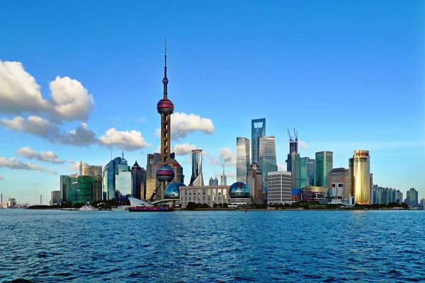 Silhuett Floden Huangpu Och Lujiazui Financial District Pudong Med Oriental — Stockfoto