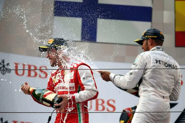 Fernando Alonso Pilote Espagnol Ferrari Lewis Hamilton Pilote Britannique Mercedes — Photo