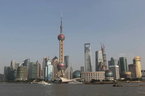 Fil Skyline Floden Huangpu Och Finansdistriktet Lujiazui Med Oriental Pearl — Stockfoto