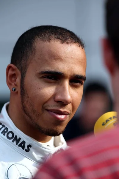 Pilota Britannico Lewis Hamilton Della Mercedes Intervistato Dopo Aver Vinto — Foto Stock