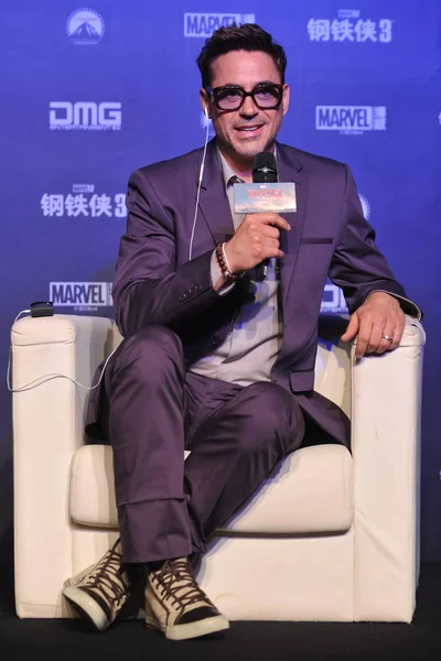 Acteur Américain Robert Downey Parle Lors Une Conférence Presse Pour — Photo