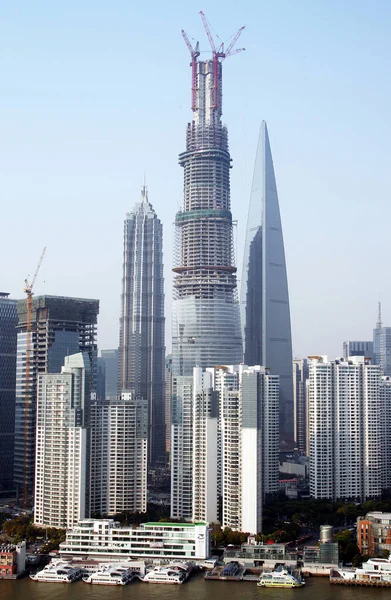 Shanghai Tower Center Aanbouw Naast Jinmao Tower Het Shanghai World — Stockfoto