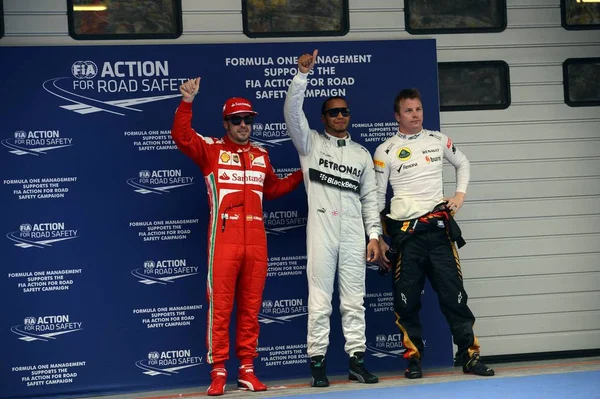 Esquerda Piloto Espanhol Fernando Alonso Ferrari Piloto Britânico Lewis Hamilton — Fotografia de Stock