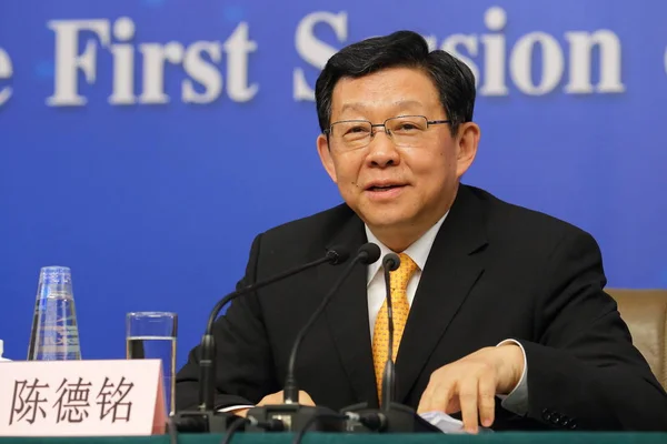 Deming Chen Čína Exministr Obchodu Úsměvů Během Zasedání Národního Kongresu — Stock fotografie