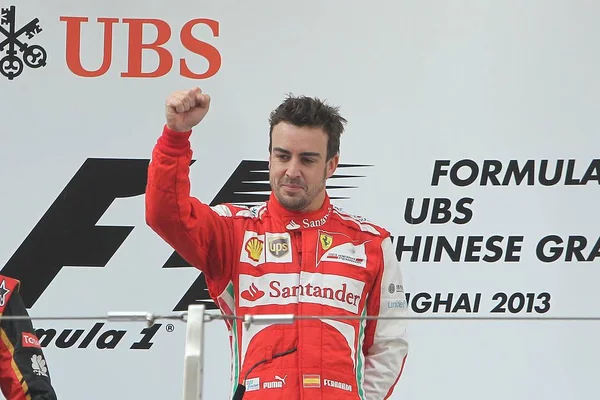Piloto Español Fernando Alonso Ferrari Celebra Tras Ganar Gran Premio —  Fotos de Stock