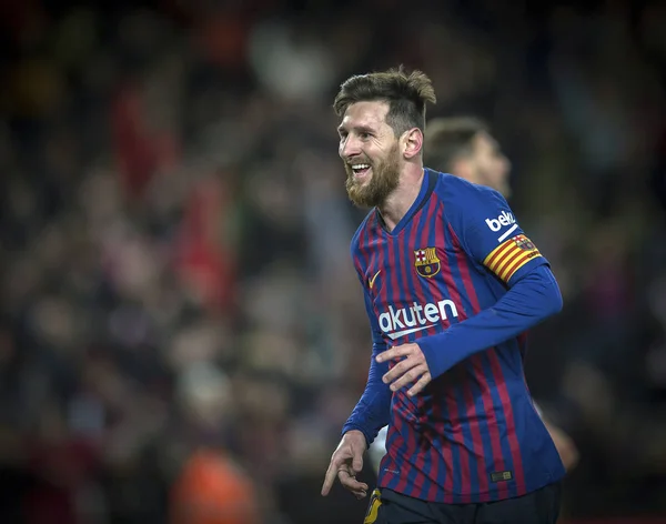 Lionel Messi Barcelona Celebra Después Anotar Gol Contra Sevilla Durante —  Fotos de Stock