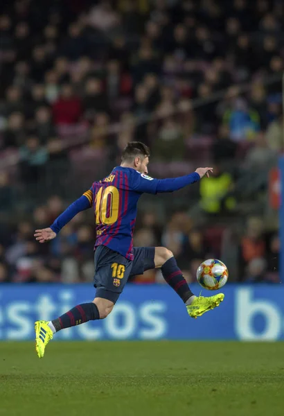 Lionel Messi Barcelona Dribbles Sevilla Ellen Második Mérkőzés Spanyol Király — Stock Fotó