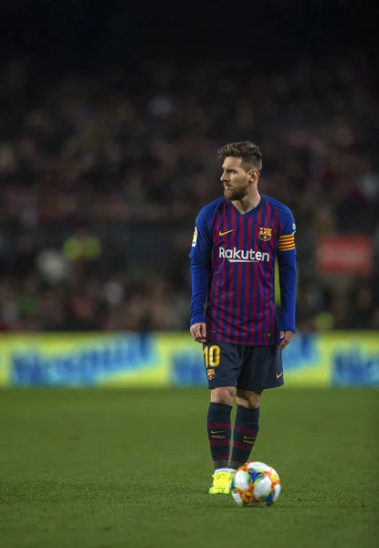 Lionel Messi Barcellona Prepara Calcio Punizione Contro Siviglia Durante Seconda — Foto Stock