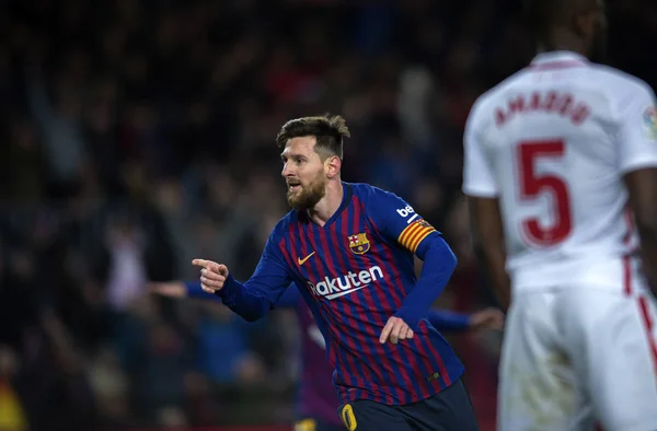 Lionel Messi Barcelona Comemora Após Marcar Gol Contra Sevilla Durante — Fotografia de Stock