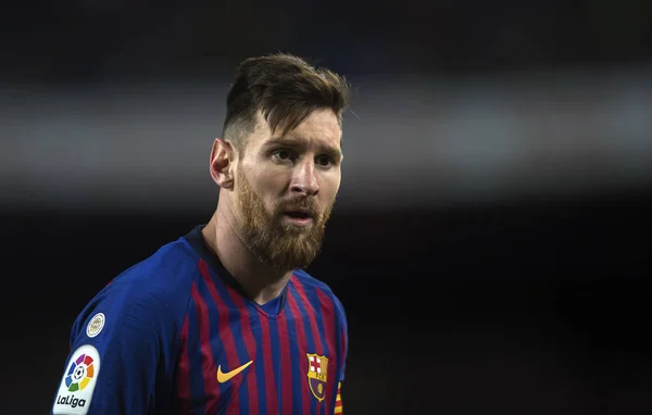 Lionel Messi Barcelona Reage Durante Segundo Jogo Das Quartas Final — Fotografia de Stock