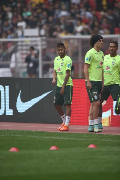 Neymar Izquierda Compañeros Equipo Brasil Participan Una Sesión Entrenamiento Para — Foto de Stock