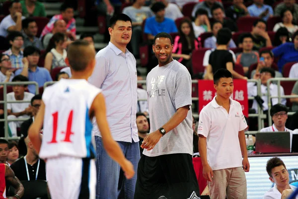 Китайський Баскетбольної Суперзірки Мін Другий Зліва Були Видалені Нба Зірки — стокове фото