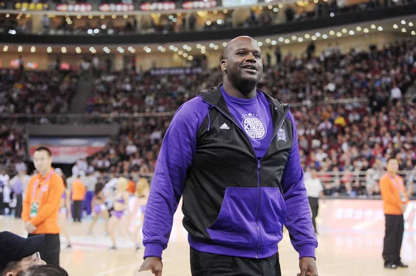 Pensionerade Nba Stjärna Shaquille Neal Reagerar Innan Nba Träningsmatch Mellan — Stockfoto