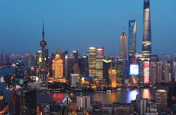 Natt Utsikt Över Puxi Huangpu River Och Lujiazui Financial District — Stockfoto