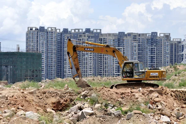 Ein Kettenbagger Auf Einer Baustelle Der Qianhai Versuchszone Shenzhen Provinz — Stockfoto