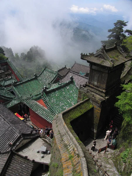 Vista Dos Palácios Edifícios Das Montanhas Wudang Cidade Shiyan Província — Fotografia de Stock