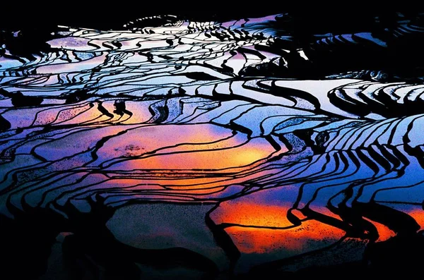 Pohled Terasovitých Rýžových Polí Yuanyang Hrabství Honghe Hani Autonomní Prefektura — Stock fotografie