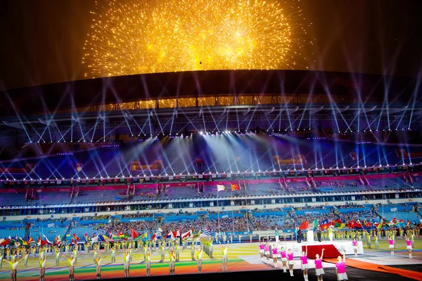 Fyrverkerier Exploderar Avslutningsceremonin För 2014 Ungdom Olympiska Sommarspelen Nanjing Stad — Stockfoto