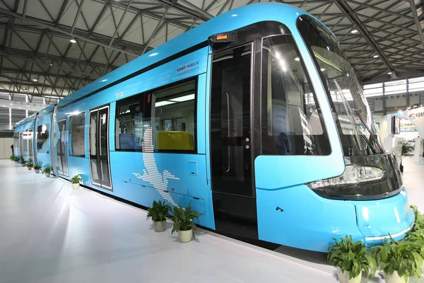 Tramway Fabriqué Par Changchun Railway Vehicles Est Lors Exposition Rail — Photo